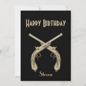 Gold Crossed Pistols Black Birthday Party Kaart (Voorkant)