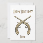 Gold Crossed Pistols Blue Birthday Party Invitat Kaart (Voorkant)