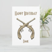 Gold Crossed Pistols Blue Birthday Party Invitat Kaart (Staand voorkant)