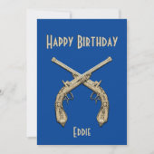 Gold Crossed Pistols Blue Birthday Party Kaart (Voorkant)