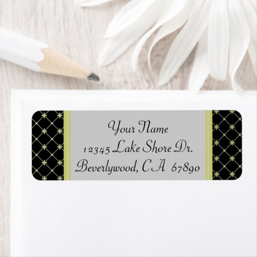 Gold Crosses Pattern on Black Custom Address Label (Insitu)