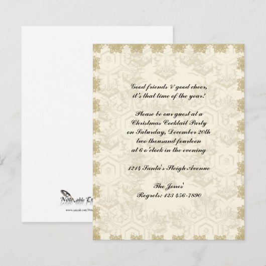 Gold Crosstitch Snowflake Kaart (Voorkant / Achterkant)