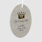 Gold Crown Baby Geboorte Aankondiging Keepsake Lin Ornament (voorkant)