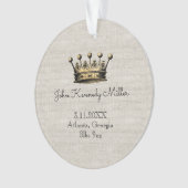 Gold Crown Baby Geboorte Aankondiging Keepsake Lin Ornament (voorkant)