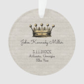 Gold Crown Baby Geboorte Aankondiging Keepsake Lin Ornament (voorkant)
