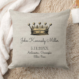 Gold Crown Beige Baby Birth Announcement Keepslag Kussen