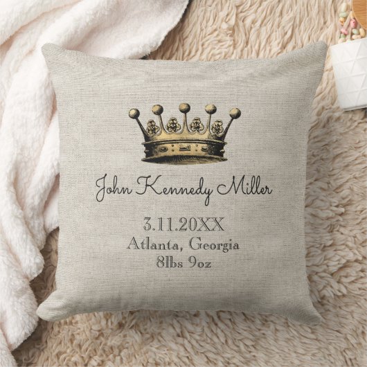 Gold Crown Beige Baby Birth Announcement Keepslag Kussen (Deken)