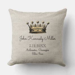 Gold Crown Beige Baby Birth Announcement Keepslag Kussen