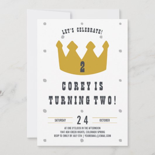 Gold Crown Birthday Invitation Kaart (Voorkant)