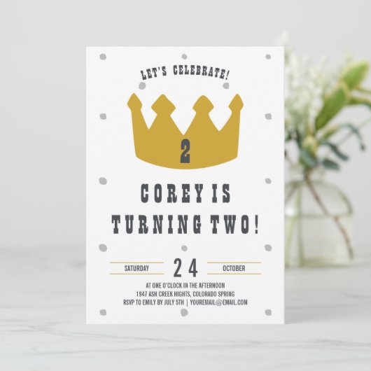 Gold Crown Birthday Invitation Kaart (Staand voorkant)