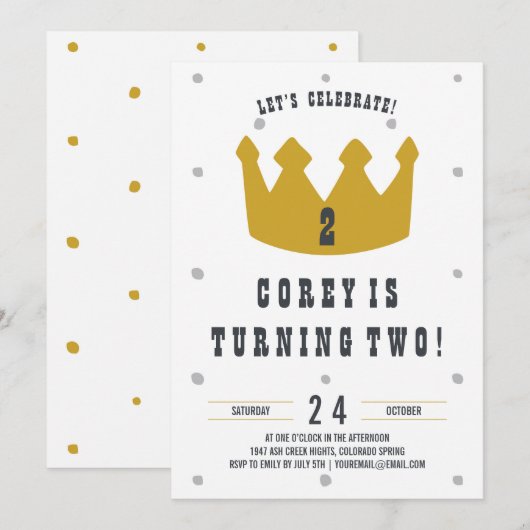 Gold Crown Birthday Invitation Kaart (Voorkant / Achterkant)