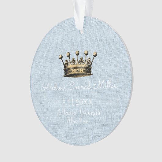 Gold Crown Blue Baby Boy Geboorteaankondiging Ornament (voorkant)