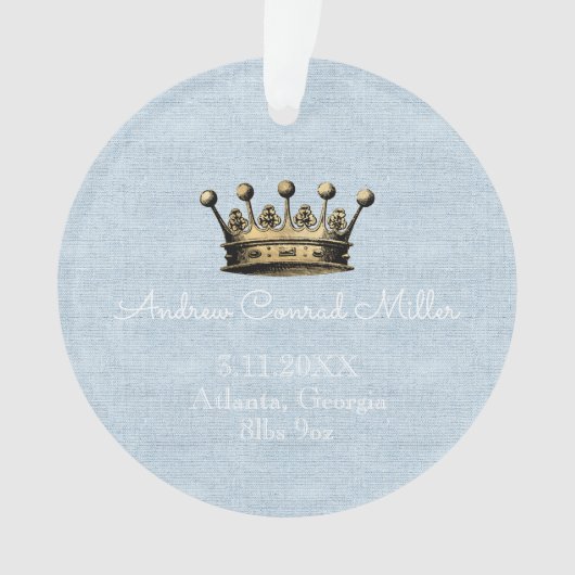 Gold Crown Blue Baby Boy Geboorteaankondiging Ornament (voorkant)