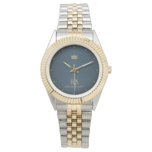 Gold Crown Blue Metallic Watch Horloge
