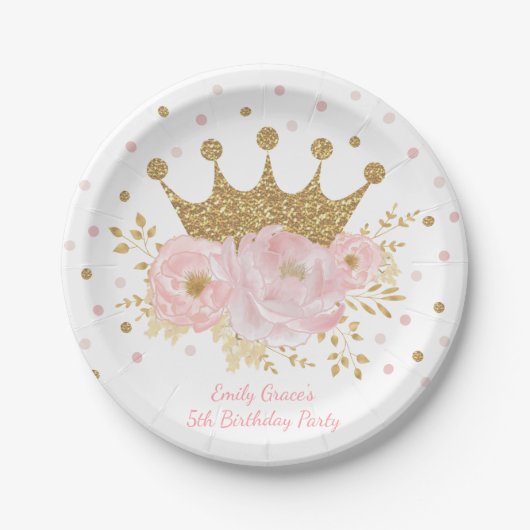 Gold Crown Blush Pink Royal Princess Papieren Bordje (Voorkant)