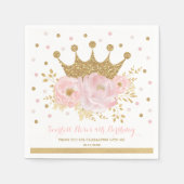 Gold Crown Blush Roze Bloemen Prinses Verjaardag Servet (Voorkant)