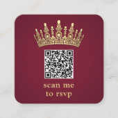 Gold Crown Burgundy Quinceañera Scan Me QR RSVP Informatiekaartje (Voorkant)
