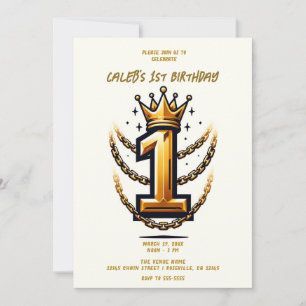 Gold Crown Chain Drip 1 #1 1e verjaardagsfeestje Kaart
