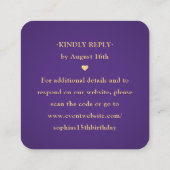 Gold Crown Dark Purple Quinceañera Scan Me QR RSVP Informatiekaartje (Achterkant)