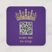 Gold Crown Dark Purple Quinceañera Scan Me QR RSVP Informatiekaartje (Voorkant)