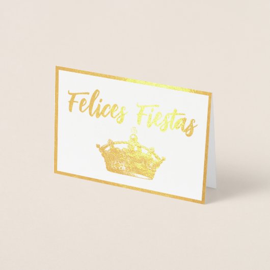 Gold Crown Feliz Navidad kerstFolie Kaart (Voorkant)