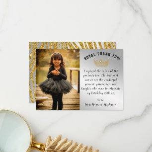 Gold Crown, Glitter Custom Photo Princess Birthday Bedankkaart