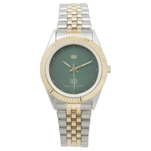 Gold Crown Green Metallic Watch Horloge