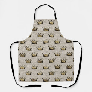 Gold Crown Natuurlijke Linnen Chic Royalty Fun Schort