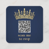 Gold Crown Navy Blue Quinceañera Scan Me QR RSVP Informatiekaartje (Voorkant)