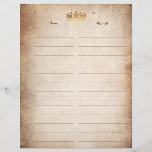 Gold Crown Parchment Paper Guest Book Filler Pages (Voorkant)