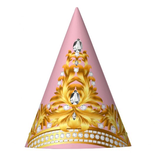 Gold Crown Party Pet-roze Feesthoedjes (Voorkant)