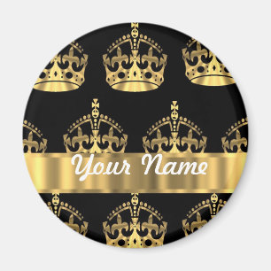Gold Crown pattern on black Magneet