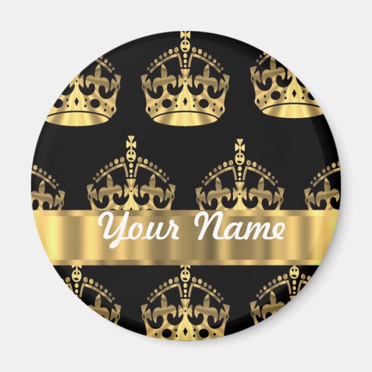 Gold Crown pattern on black Magneet (Voorkant)