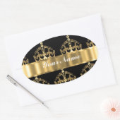 Gold Crown pattern on black Ovale Sticker (Envelop)