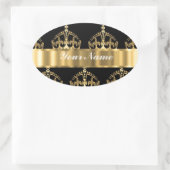 Gold Crown pattern on black Ovale Sticker (Tas)