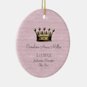 Gold Crown Pink Birth Announcement Keramisch Ornament (Rechts)