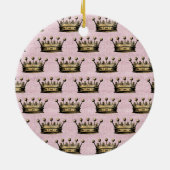 Gold Crown Pink Birth Announcement Keramisch Ornament (Achterkant)