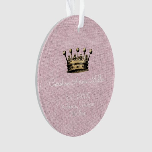 Gold Crown Pink Birth Announcement Ornament (voorkant)