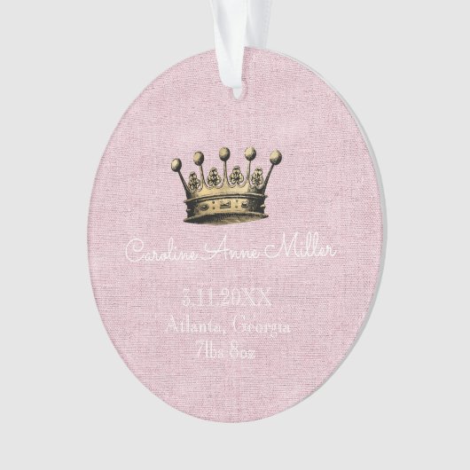 Gold Crown Pink Birth Announcement Ornament (voorkant)