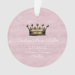 Gold Crown Pink Birth Announcement Ornament