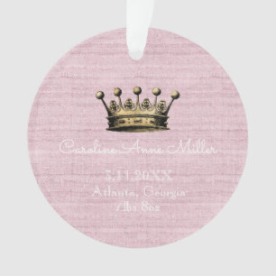 Gold Crown Pink Birth Announcement Ornament