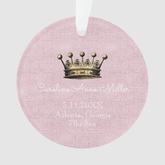Gold Crown Pink Birth Announcement Ornament (voorkant)