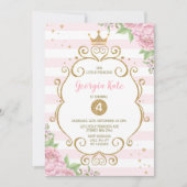 Gold Crown Princess Pink Floral 1e verjaardag Kaart (Voorkant)