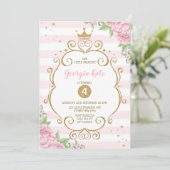 Gold Crown Princess Pink Floral 1e verjaardag Kaart (Staand voorkant)