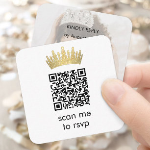 Gold Crown Quinceañera Fotoscan ME RSVP QR-code Informatiekaartje