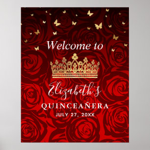 Gold Crown Red Roses Quinceanera Welkomstfeest Poster