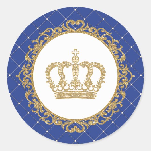 Gold Crown Royal Blue Baby Prince 1e verjaardag Ronde Sticker (Voorkant)