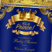 Gold Crown Royal Blue Fancy Prince Baby shower Kaart