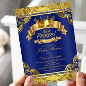 Gold Crown Royal Blue Fancy Prince Baby shower Kaart