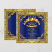 Gold Crown Royal Blue Fancy Prince Baby shower Kaart (Voorkant / Achterkant)